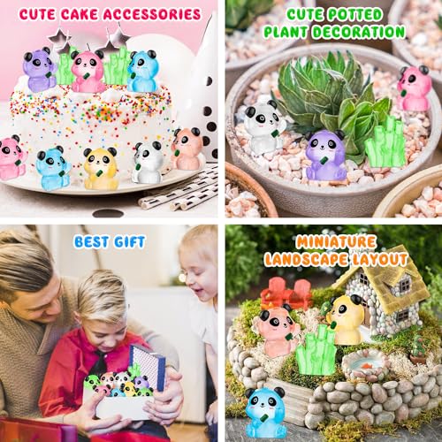 18 Luminous Mini Resin Panda Figurines with 2 Bamboo – Glow in the Dark Panda Set for Cake Toppers, Dollhouse, and DIY Crafts
