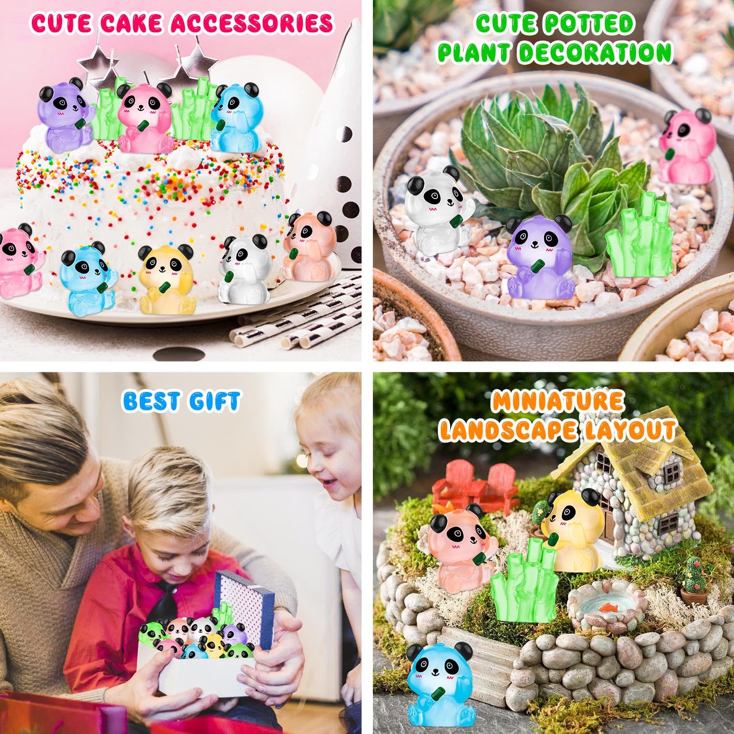 18 Luminous Mini Resin Panda Figurines with 2 Bamboo – Glow in the Dark Panda Set for Cake Toppers, Dollhouse, and DIY Crafts