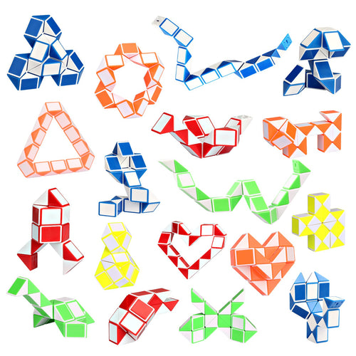 18-Pack Fidget Snake Cube Twist Puzzles – Mini Magic Snake Toy Bulk for Kids, Party Favors, Classroom Rewards, Sensory Toys (Random Colors)