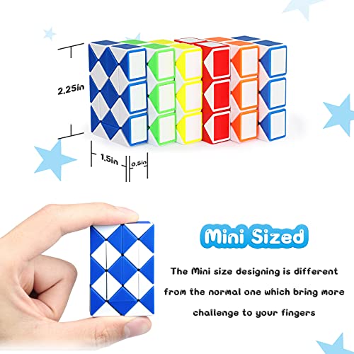 18-Pack Fidget Snake Cube Twist Puzzles – Mini Magic Snake Toy Bulk for Kids, Party Favors, Classroom Rewards, Sensory Toys (Random Colors)