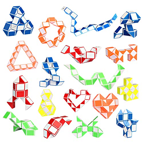 18-Pack Fidget Snake Cube Twist Puzzles – Mini Magic Snake Toy Bulk for Kids, Party Favors, Classroom Rewards, Sensory Toys (Random Colors)