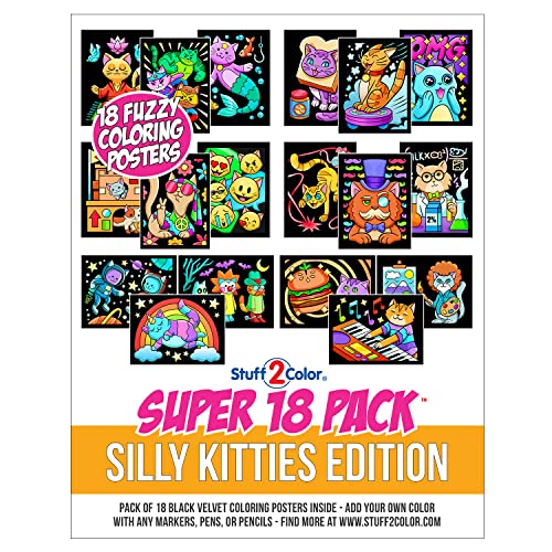 18 Silly Kitties Fuzzy Coloring Posters – No-Mess Velvet Crafts for All Ages (Stuff2Color)