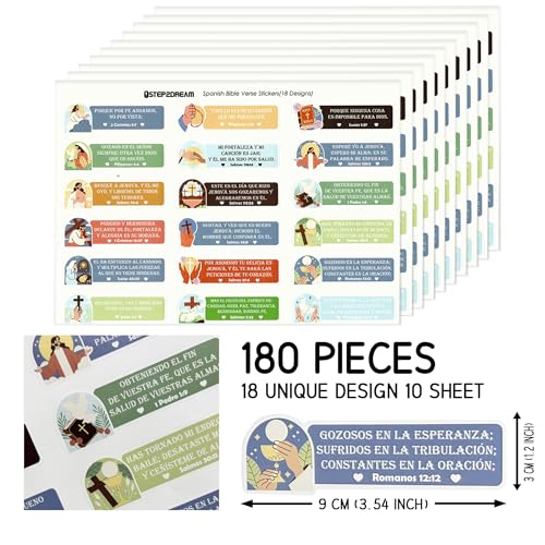 180 Spanish Bible Verse Stickers – Inspirational Scripture Decals in Español, A4 Sheets, Matte Finish, Christian Faith Motivational Stickers for Journals, Gifts, Church