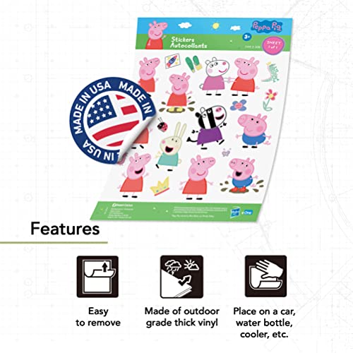 19 Peppa Pig Stickers Sheet – Waterproof Vinyl Decals for Laptops, Water Bottles, Cars – Officially Licensed by Hasbro