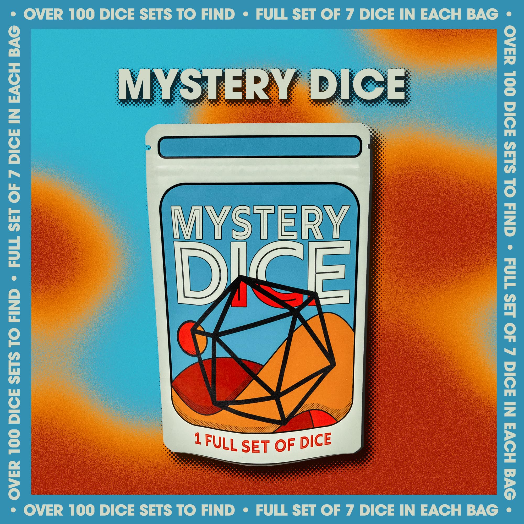 1985 Games Mystery Dice Set – 7 Polyhedral Dice with Random Patterns for DND and RPGs