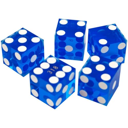 19mm Serialized Casino Dice Set – Sharp Edge, High-Polish Blue & White by Trademark Poker