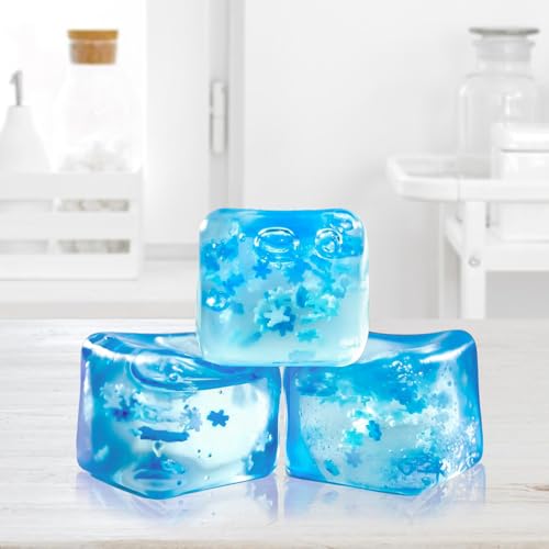 2 Blue Stress Cube Fidget Toys with Snowflakes – TPR Squeeze Balls for Adults and Teens