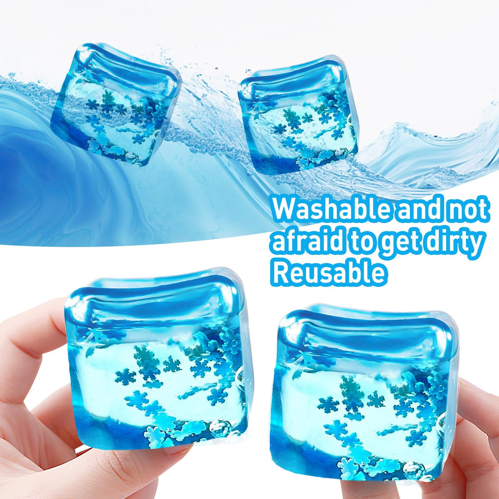 2 Blue Stress Cube Fidget Toys with Snowflakes – TPR Squeeze Balls for Adults and Teens