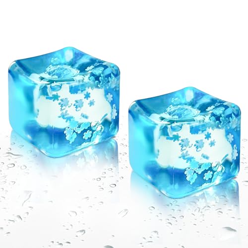 2 Blue Stress Cube Fidget Toys with Snowflakes – TPR Squeeze Balls for Adults and Teens