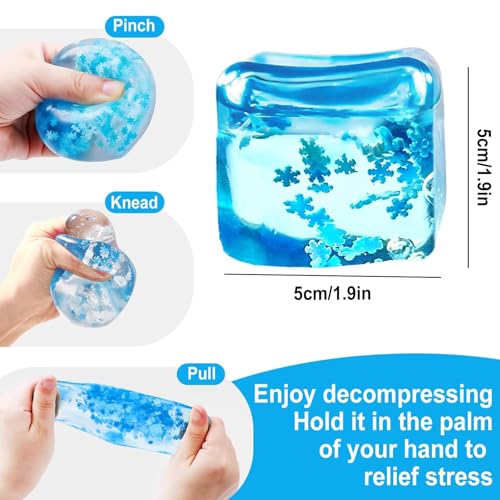 2 Blue Stress Cube Fidget Toys with Snowflakes – TPR Squeeze Balls for Adults and Teens