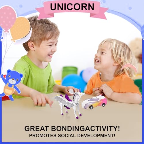 2-in-1 Magnetic Collision Transforming Cars Toy – Unicorn Robot Car for Kids Ages 2-12, No Batteries Required, Purple