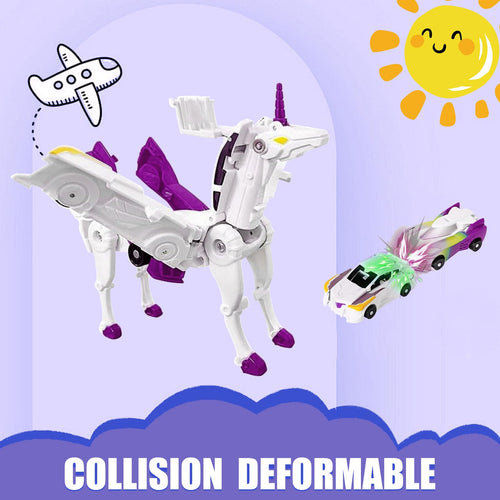 2-in-1 Magnetic Collision Transforming Cars Toy – Unicorn Robot Car for Kids Ages 2-12, No Batteries Required, Purple