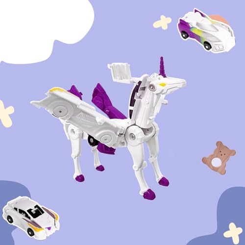 2-in-1 Magnetic Collision Transforming Cars Toy – Unicorn Robot Car for Kids Ages 2-12, No Batteries Required, Purple