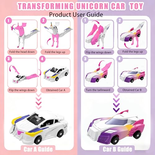 2-in-1 Magnetic Crash Transform Unicorn Car Toy - Dazzle Pink, No Batteries, Ages 2-12