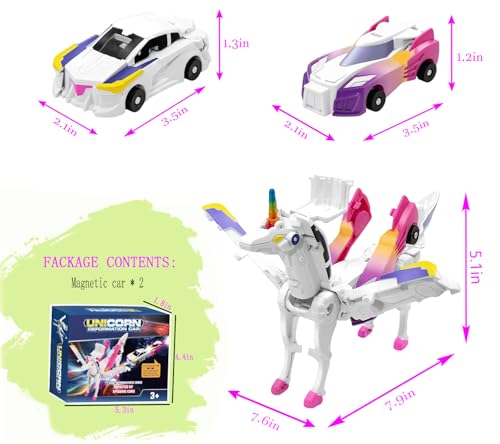 2-in-1 Magnetic Crash Transform Unicorn Car Toy - Dazzle Pink, No Batteries, Ages 2-12