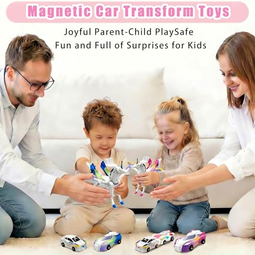 2-in-1 Magnetic Crash Transform Unicorn Car Toy - Dazzle Pink, No Batteries, Ages 2-12