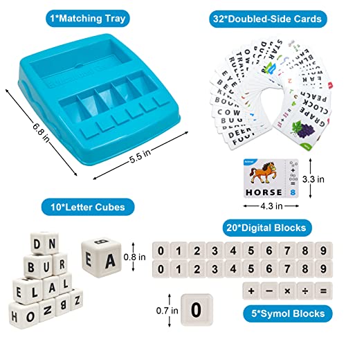 2-in-1 Matching Letter Game for Kids – Alphabet Spelling & Number Counting Toy (Light Blue)