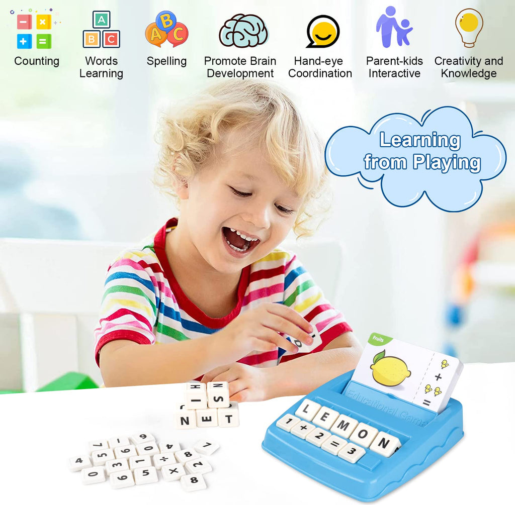 2-in-1 Matching Letter Game for Kids – Alphabet Spelling & Number Counting Toy (Light Blue)