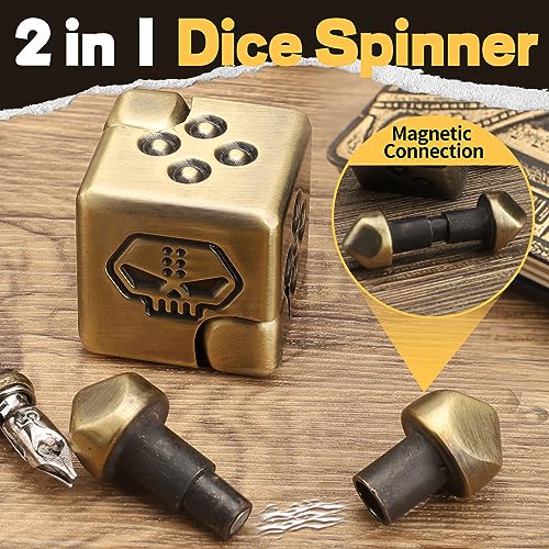 2-in-1 Metal Infinity Cube Fidget Spinner with Magnetic Dice Tops – Stress Relief Desk Toy for Adults and Kids