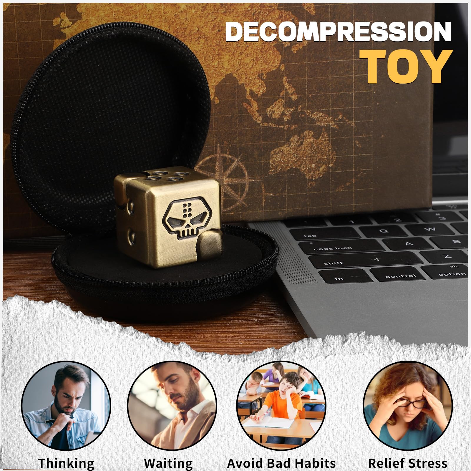 2-in-1 Metal Infinity Cube Fidget Spinner with Magnetic Dice Tops – Stress Relief Desk Toy for Adults and Kids