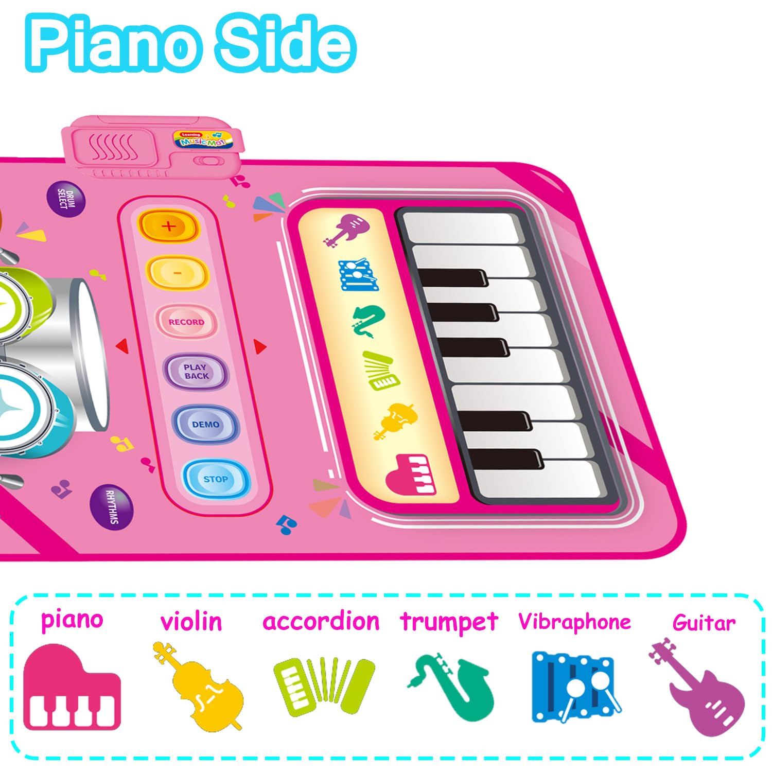 2 in 1 Piano Mat & Drum Toy for 1 Year Old Girl Gift - Montessori Educational Musical Playmat for Toddlers