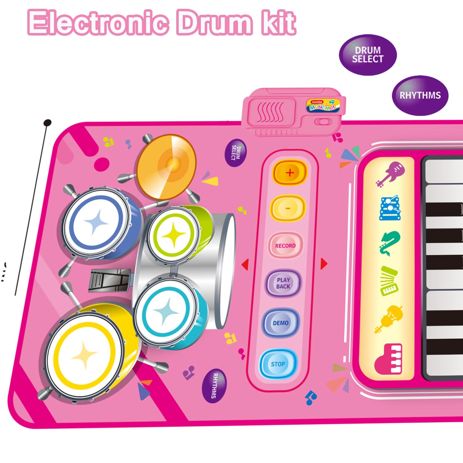 2 in 1 Piano Mat & Drum Toy for 1 Year Old Girl Gift - Montessori Educational Musical Playmat for Toddlers