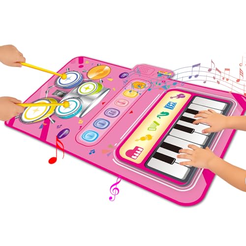 2 in 1 Piano Mat & Drum Toy for 1 Year Old Girl Gift - Montessori Educational Musical Playmat for Toddlers