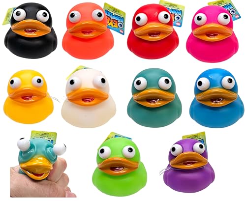 2-Inch Ducky Eye Poppers (10 Pack) – Rubber Squeeze Toys for Carnival Prizes, Party Favors, Bath Time & Jeep Ducking