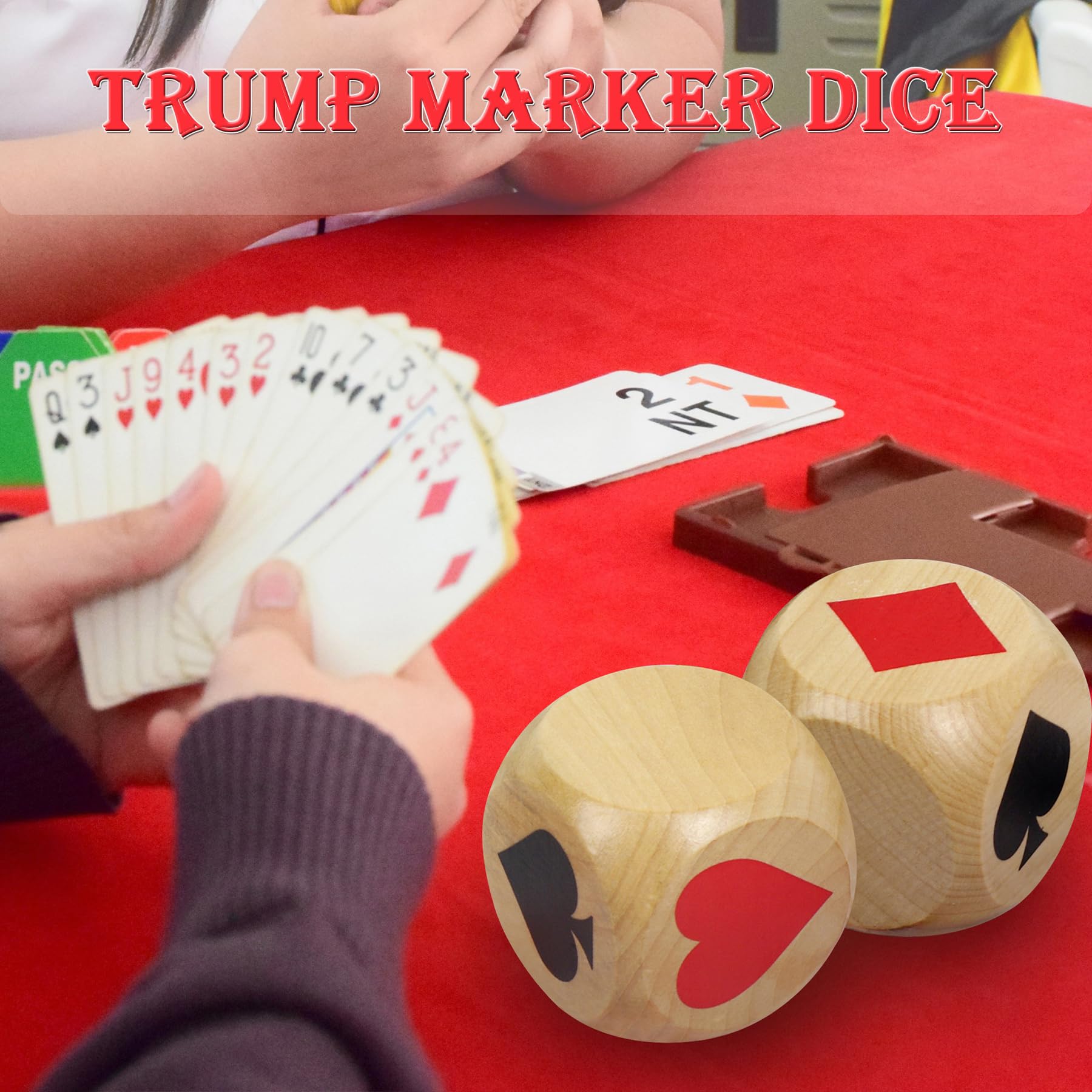 2-Inch Wooden Trump Marker Dice for Euchre, Pinochle, Bridge – Large Set with Storage Box