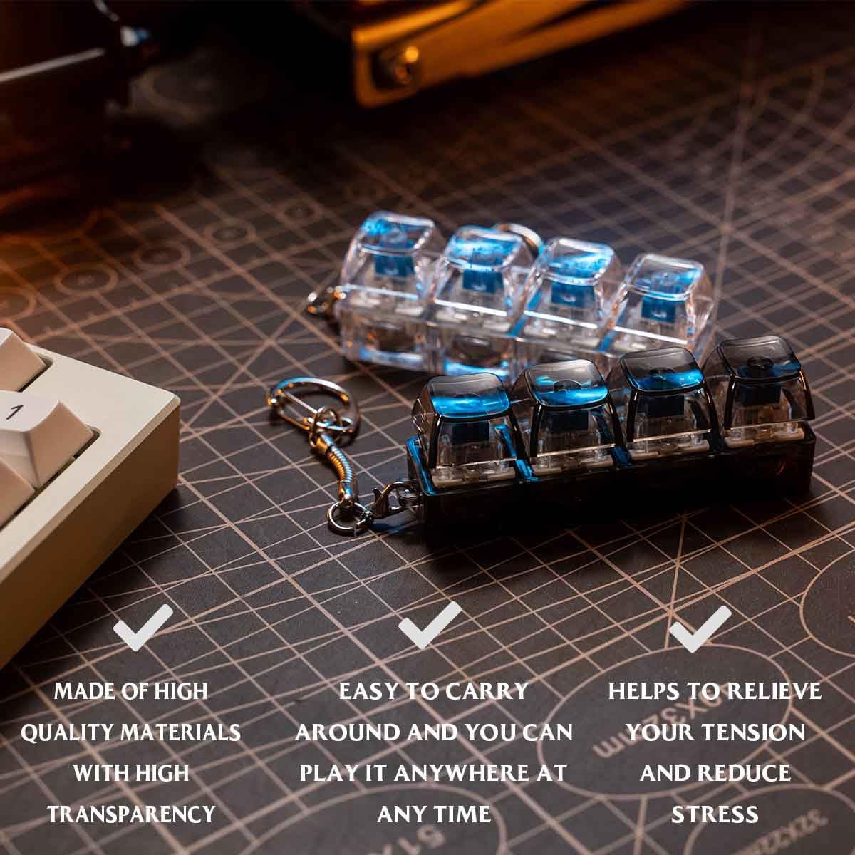 2 Keyboard Fidget Toys with LED Lights - Black & White Stress Relief Clicker Keychains