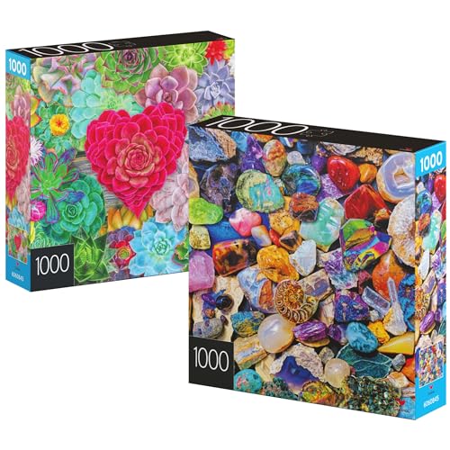 2-Pack 1000-Piece Jigsaw Puzzles: Succulents & Rocks and Minerals – Amazon Exclusive for Adults & Kids 8+