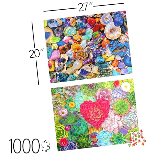 2-Pack 1000-Piece Jigsaw Puzzles: Succulents & Rocks and Minerals – Amazon Exclusive for Adults & Kids 8+