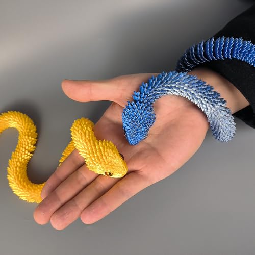 2-Pack 18" 3D Printed Snakes – Articulated, Poseable PLA Figures in Gold & Blue Silver