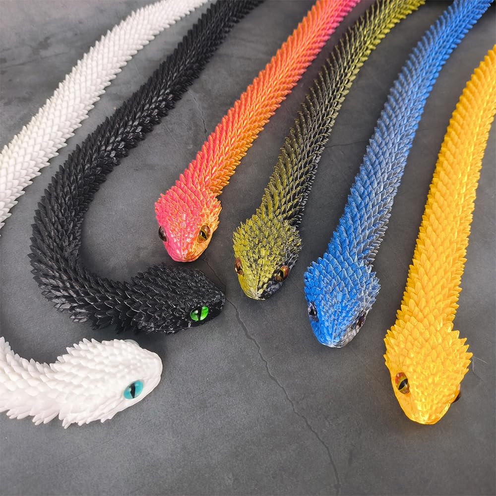 2-Pack 18" 3D Printed Snakes – Articulated, Poseable PLA Figures in Gold & Blue Silver