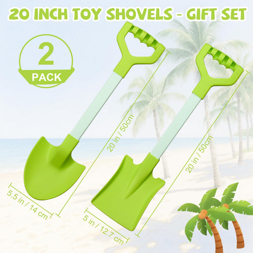 2-Pack 20-Inch Green Kids Beach Shovels - Heavy Duty Plastic Sand Scoops for Sandbox, Garden & Snow