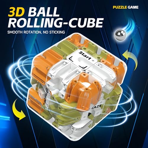 2-Pack 3D Maze Cube Puzzle Battle Set – 2-in-1 Twist & Roll Brain Teaser for Kids Teens (Blue & Yellow)