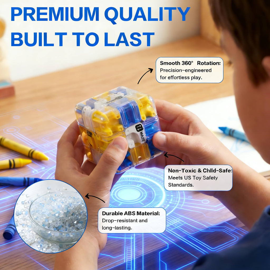 2-Pack 3D Maze Cube Puzzle Battle Set – 2-in-1 Twist & Roll Brain Teaser for Kids Teens (Blue & Yellow)