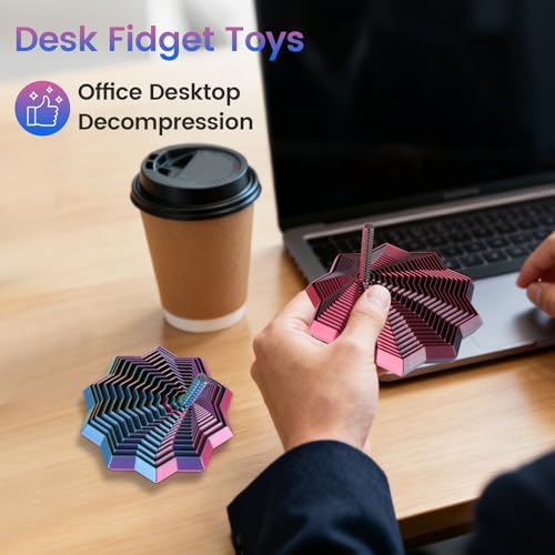 2 Pack 3D Printed Fidget Stars – Hexagon Whirling Spiral Sensory Toy for Stress Relief, 2 Sizes, for Kids Teens Adults