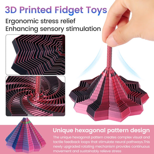 2 Pack 3D Printed Fidget Stars – Hexagon Whirling Spiral Sensory Toy for Stress Relief, 2 Sizes, for Kids Teens Adults