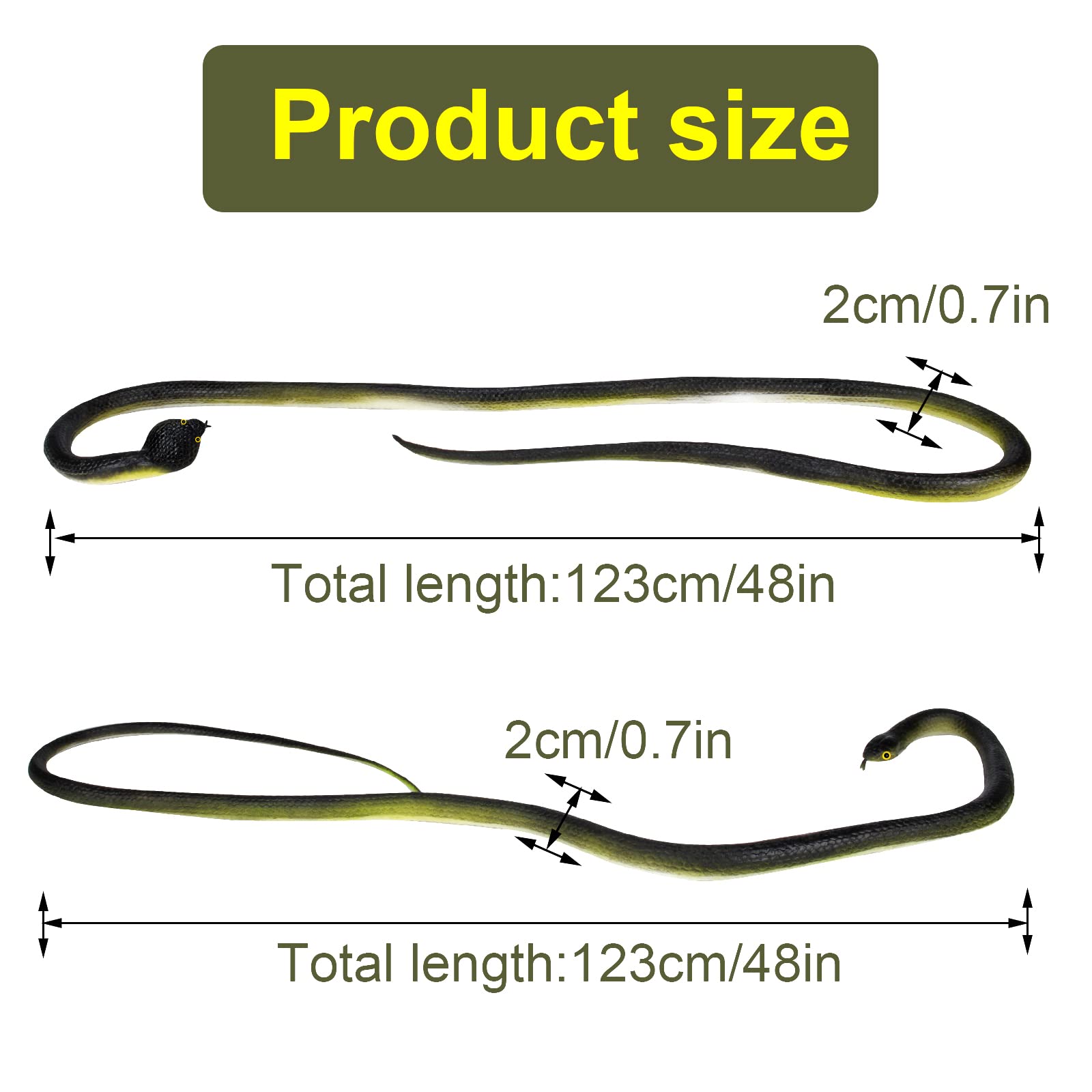 2-Pack 48-Inch Realistic Rubber Snakes – Black Mamba & Cobra for Garden Props, Pranks, and Halloween Decor