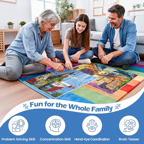 2-Pack 500-Piece Jigsaw Puzzles for Adults – Beach and Venice City Scenes, Premium Cardboard, Family Game Night Gift