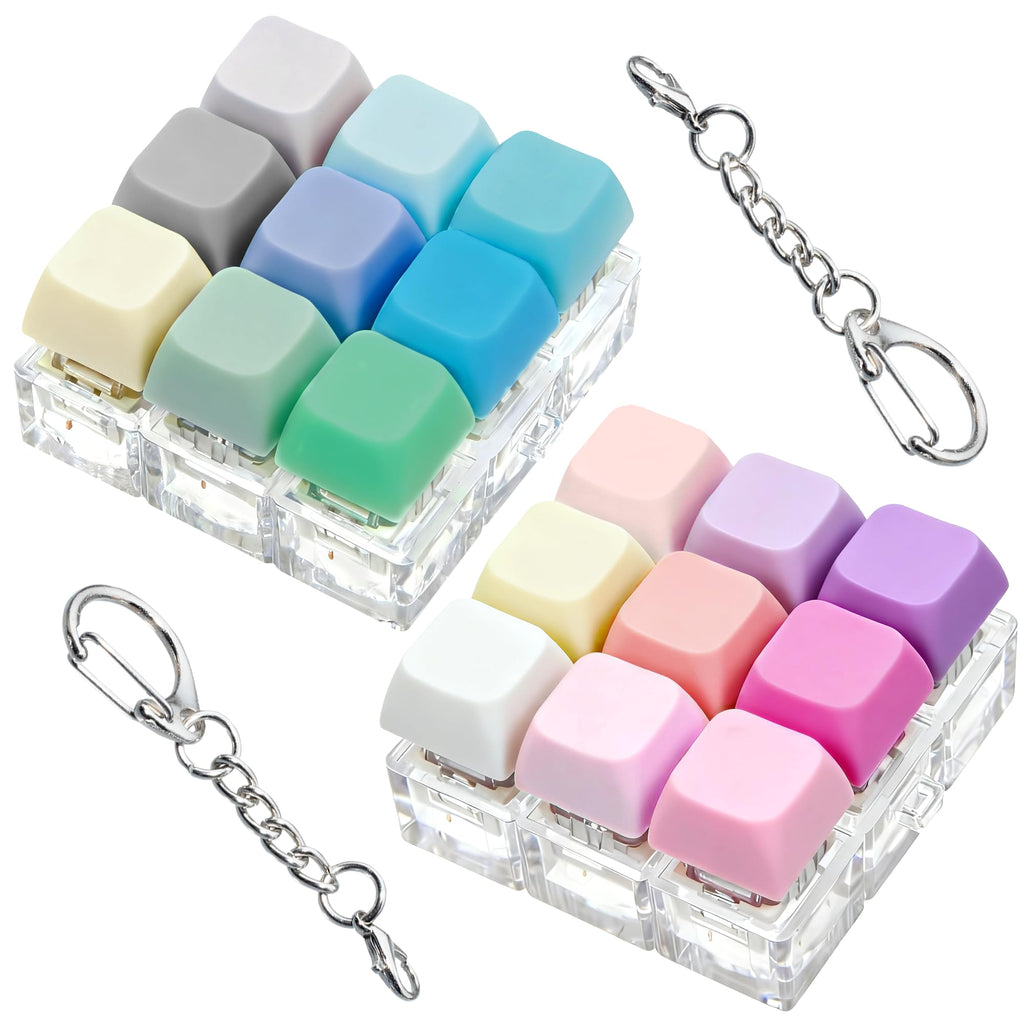2 Pack 9 in 1 Keyboard Fidget Toy – Stress Relief Clicker Keychain for Anxiety, Mix Blue Pink