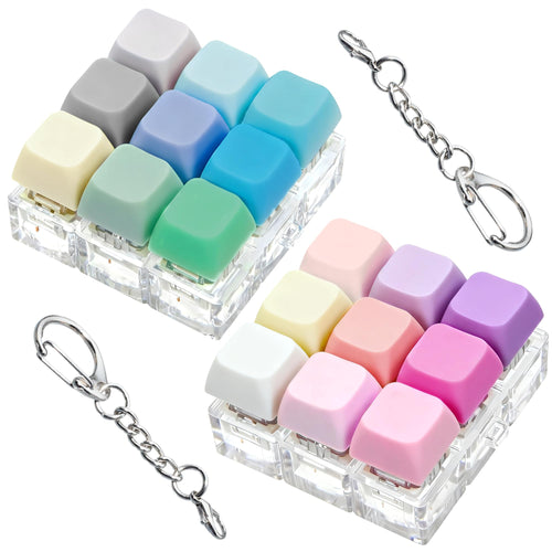 2 Pack 9 in 1 Keyboard Fidget Toy – Stress Relief Clicker Keychain for Anxiety, Mix Blue Pink