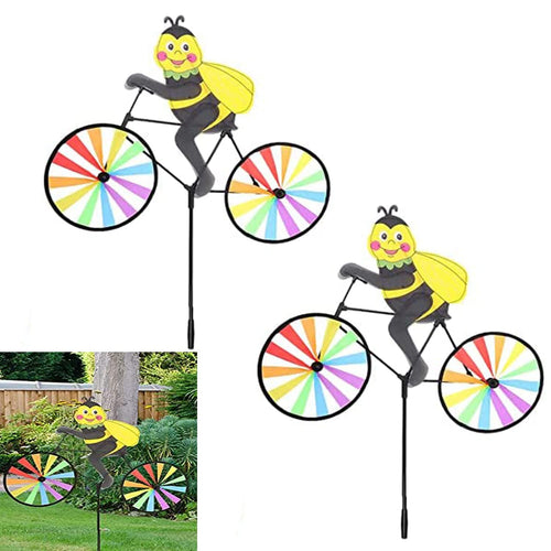 2-Pack Bee Bike Wind Spinner – 35.43-Inch Animal Garden Decoration with Powder-Coated Plastic