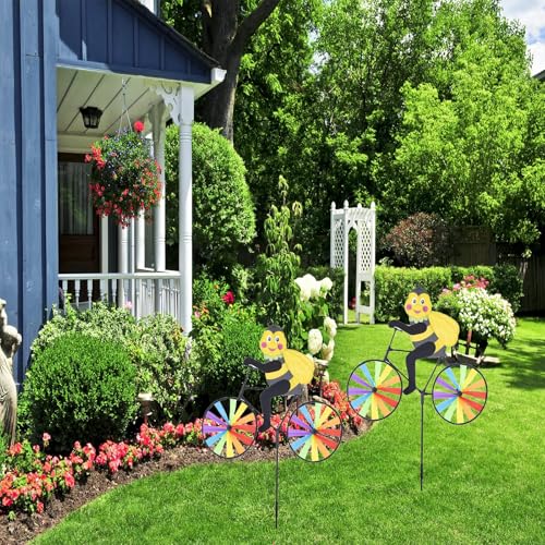 2-Pack Bee Bike Wind Spinner – 35.43-Inch Animal Garden Decoration with Powder-Coated Plastic