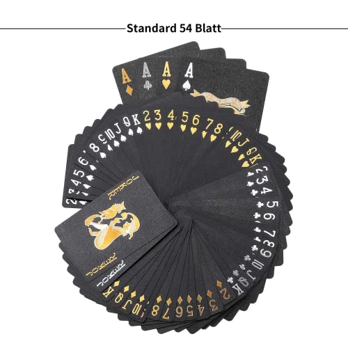 2 Pack Black Gold Waterproof Plastic Playing Cards – Standard Index Poker Decks by SWINILAYA