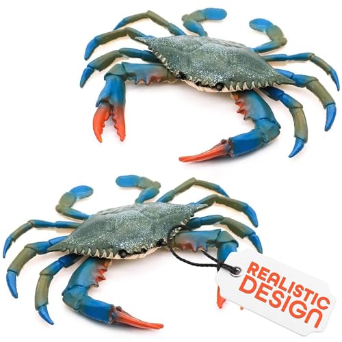 2-Pack Blue Crab Toy – 6.6 x 5.3 Inch Realistic Plastic Imitation Crabs for Aquarium Decor and Coastal Displays