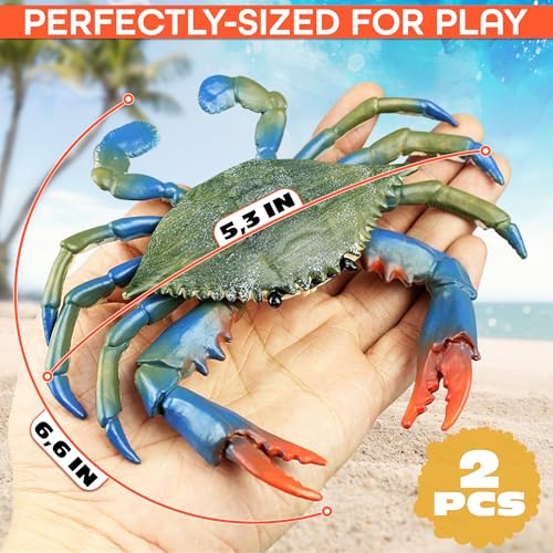 2-Pack Blue Crab Toy – 6.6 x 5.3 Inch Realistic Plastic Imitation Crabs for Aquarium Decor and Coastal Displays