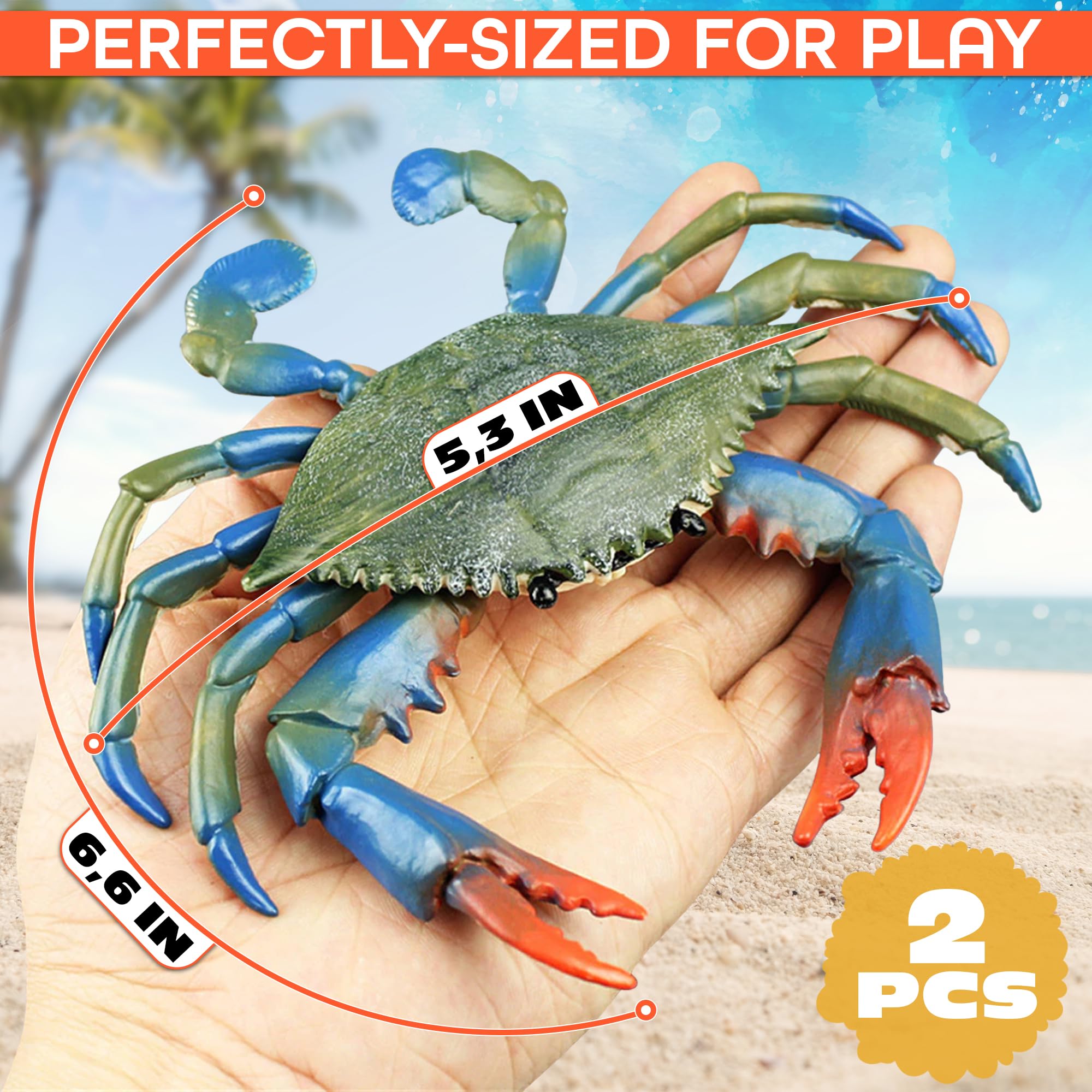 2-Pack Blue Crab Toy – 6.6 x 5.3 Inch Realistic Plastic Imitation Crabs for Aquarium Decor and Coastal Displays