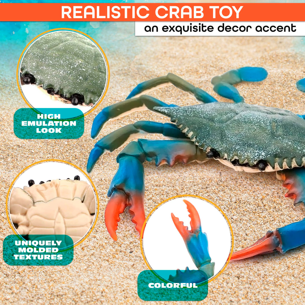 2-Pack Blue Crab Toy – 6.6 x 5.3 Inch Realistic Plastic Imitation Crabs for Aquarium Decor and Coastal Displays